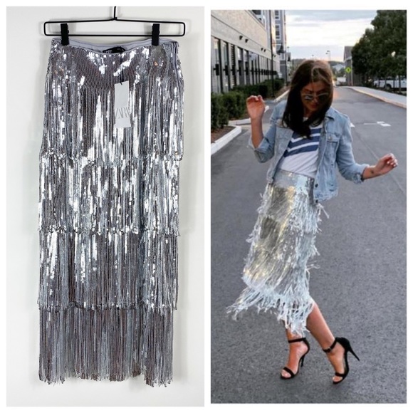 silver fringe skirt